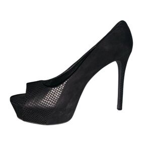 JESSICA SIMPSON ADONIA BLACK PEEP-TOE PLATFORM SNAKE & SUEDE 5” STILETTOS SZ 10